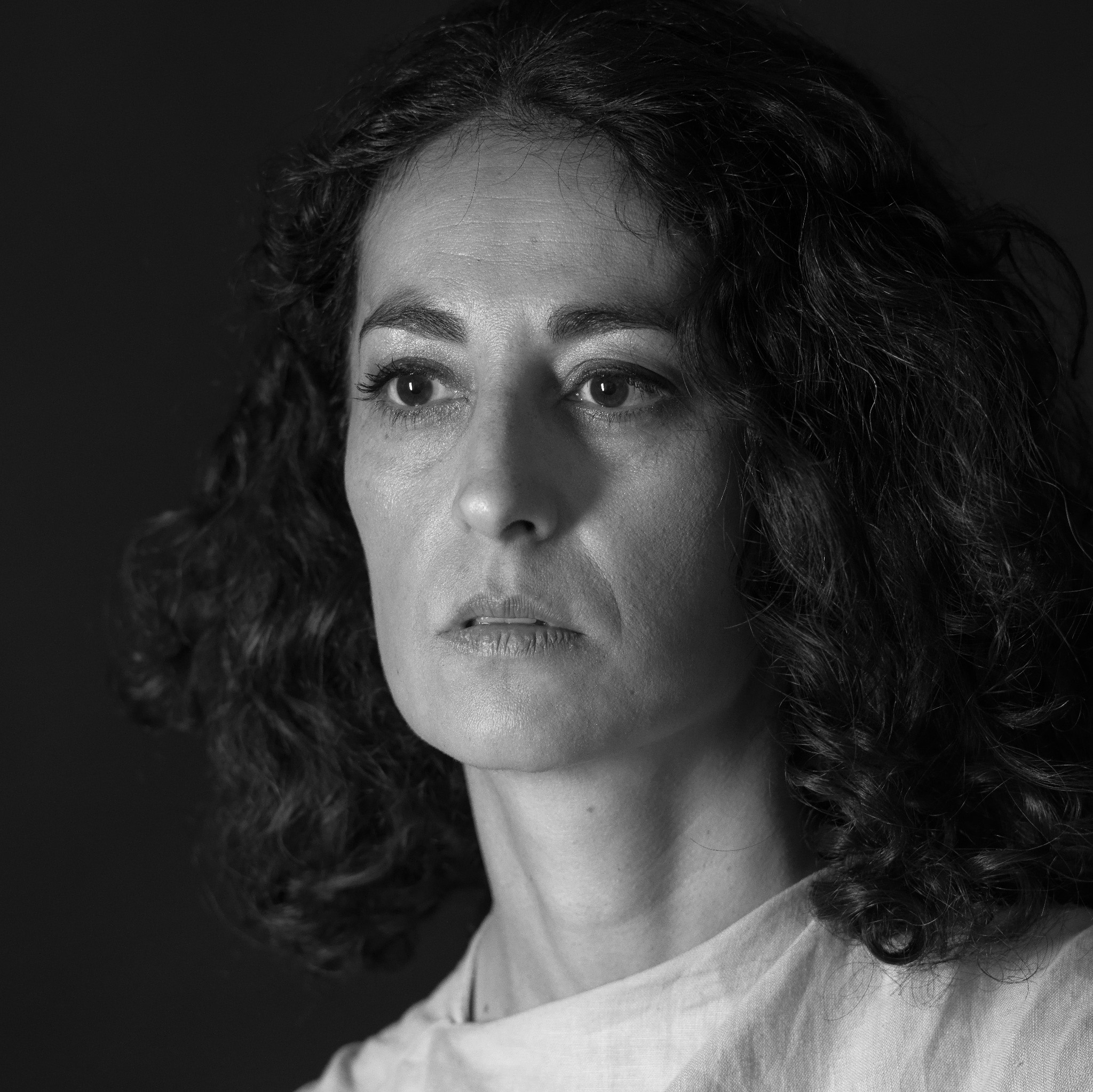 Black and white close portrait in soft light